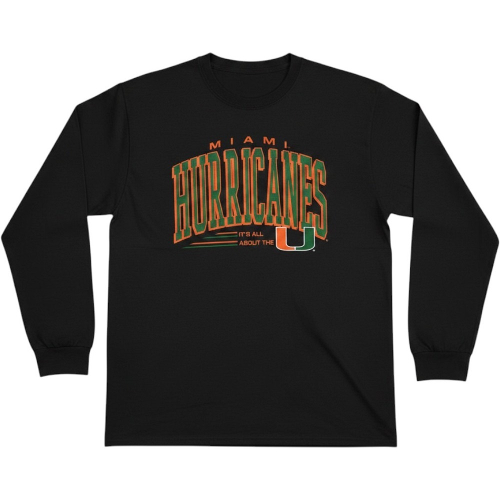 Captivating Miami Hurricanes Mens Long Sleeve Graphic Tee Shirt Black Large NEW